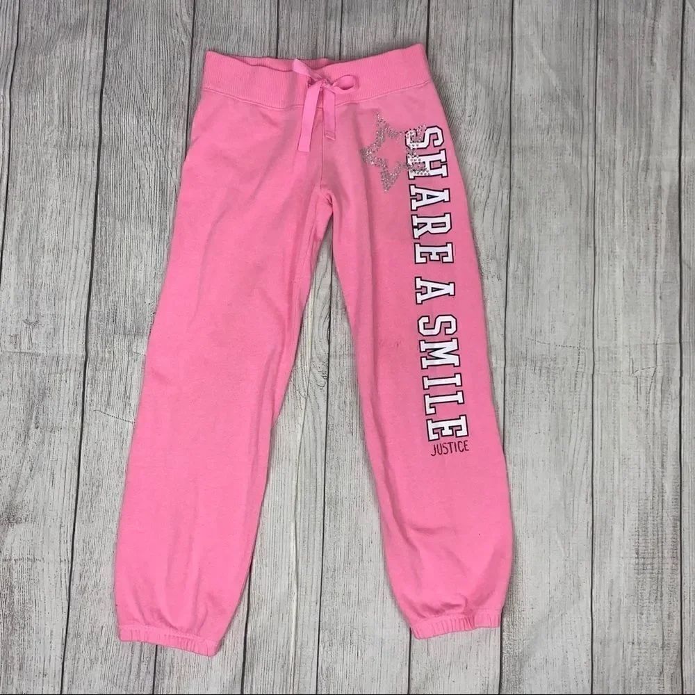Justice pink sweatpants w/rhinestones size 10 girl